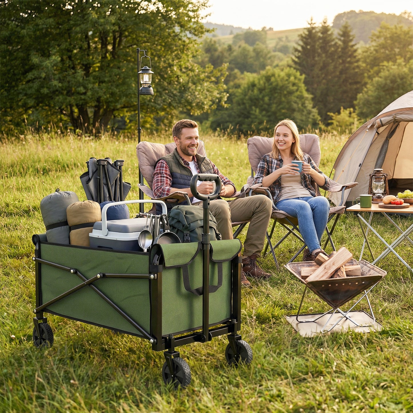 81L Festival Trolley on Wheels, Garden Folding Trolley Cart, Green