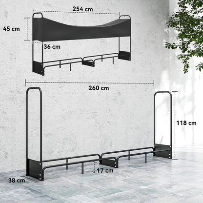 8.5ft Firewood Rack, Log Storage Holder with Waterproof Cover
