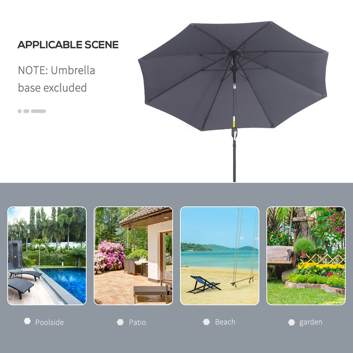 2.7M Garden Parasol, Patio Sun Umbrella, Tilt Shade Shelter Canopy, Aluminium Frame, Charcoal Grey