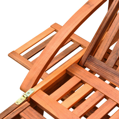 Wood Sun Lounger Chaise Bed Back Footrest Patio Furniture w/ Wheels