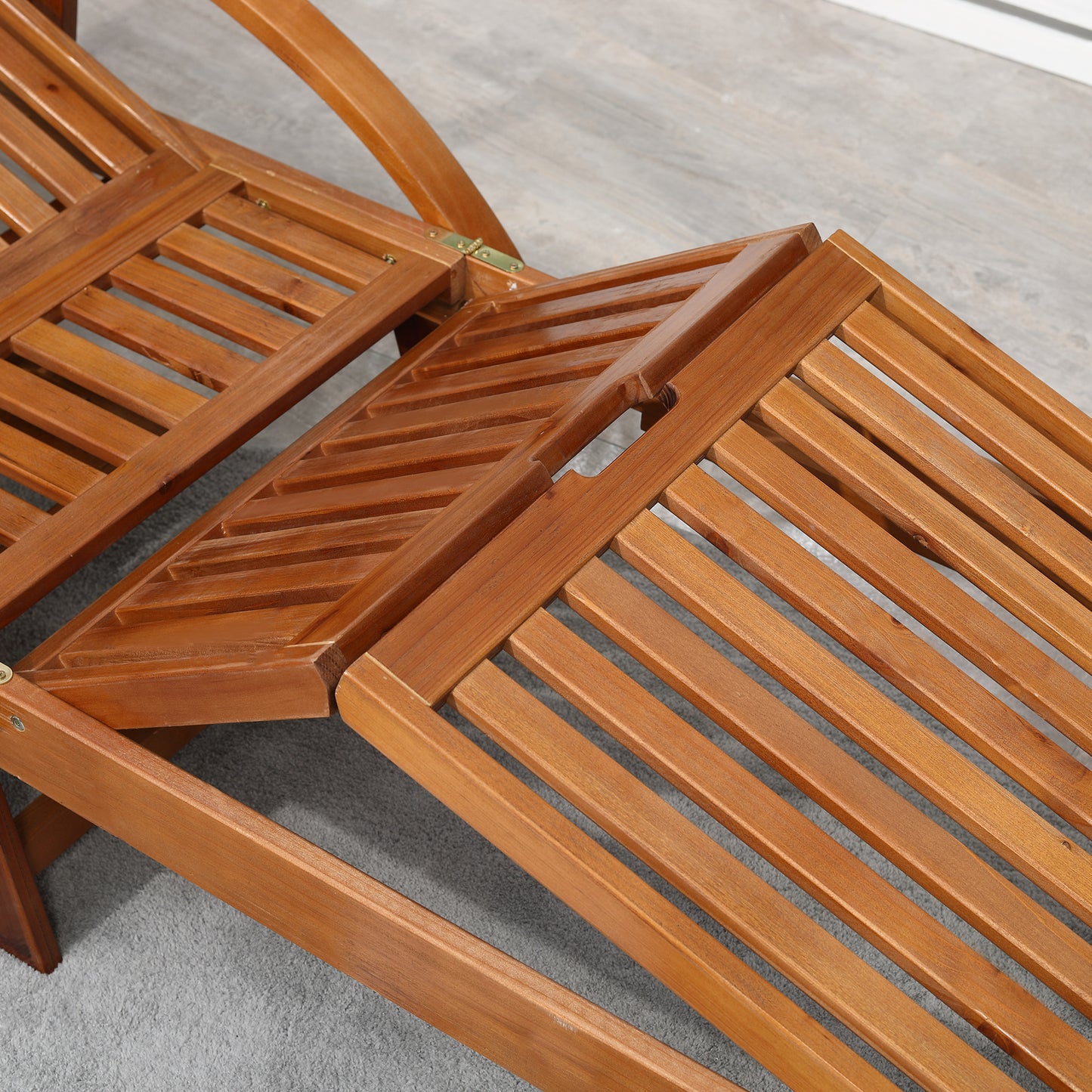 Wood Sun Lounger Chaise Bed Back Footrest Patio Furniture w/ Wheels