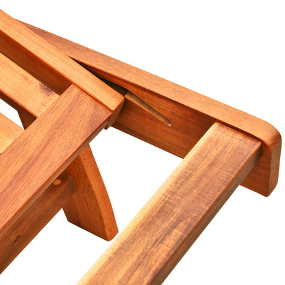 Wood Sun Lounger Chaise Bed Back Footrest Patio Furniture w/ Wheels