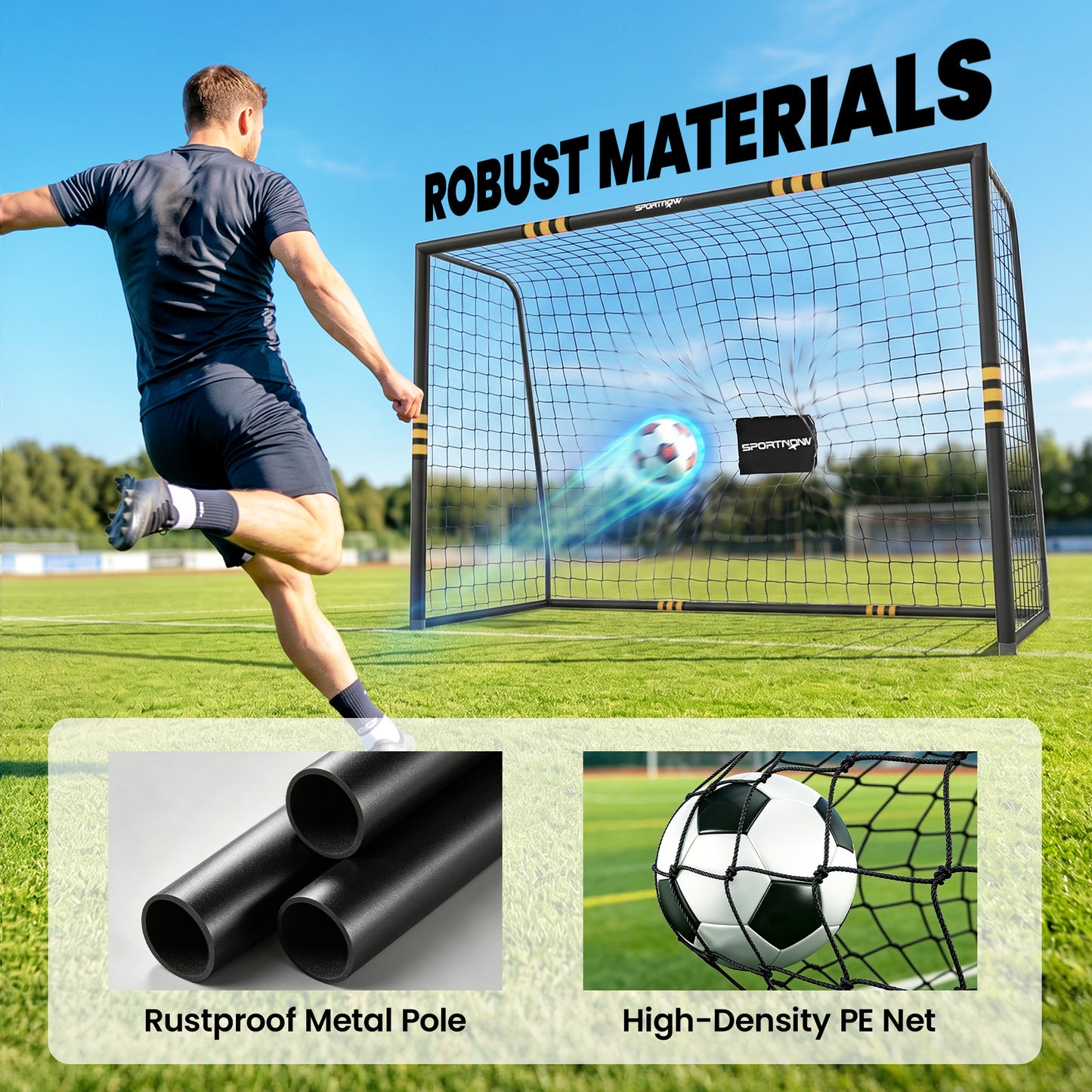 Football Goal, 10 x 6.5ft Football Net with EPE Padding, Yellow
