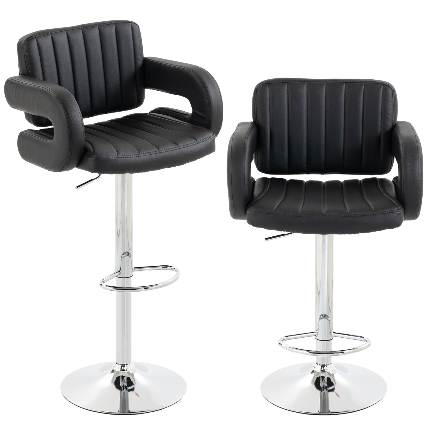 Bar Stools Adjustable Swivel with Armrest Set of 2 Black