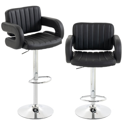 Bar Stools Adjustable Swivel with Armrest Set of 2 Black