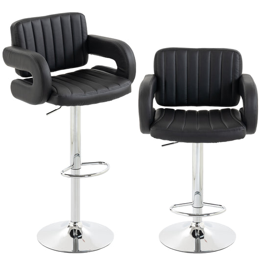 Bar Stools Adjustable Swivel with Armrest Set of 2 Black