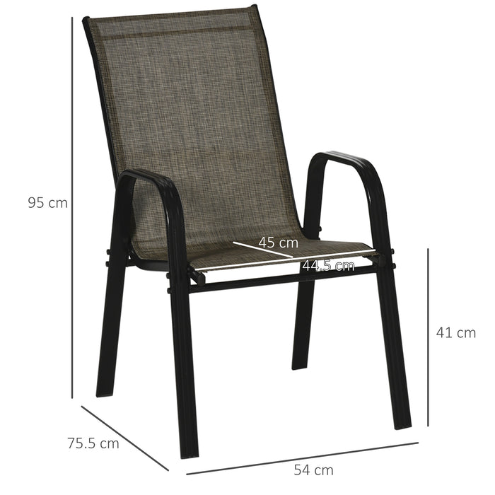 4 Piece Stackable Outdoor Garden Dining Chairs with High Backrest and Armrest, Breathable Mesh Fabric, Mixed Brown