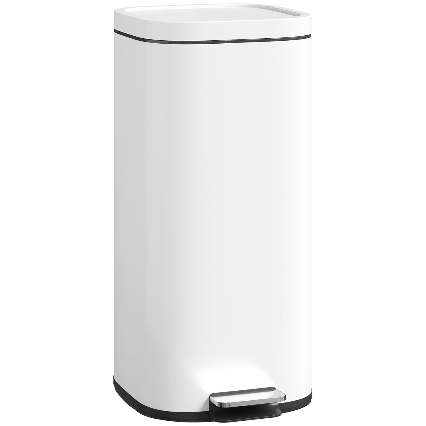 30L Kitchen Bin, Pedal Bin with Lid, Removable Inner Bucket, White