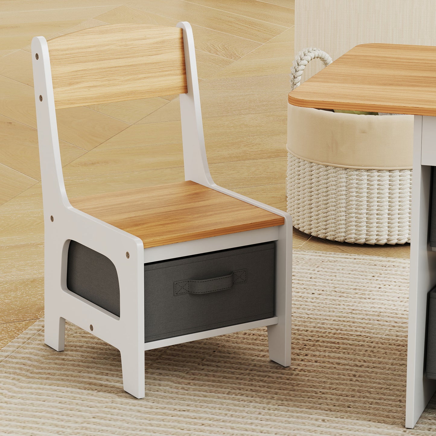 Kids Table and Chair Set with 6 Removable Drawers, Natural