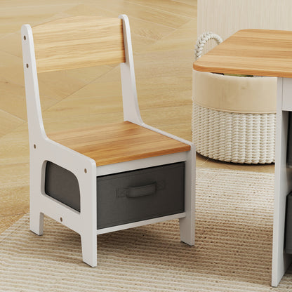 Kids Table and Chair Set with 6 Removable Drawers, Natural