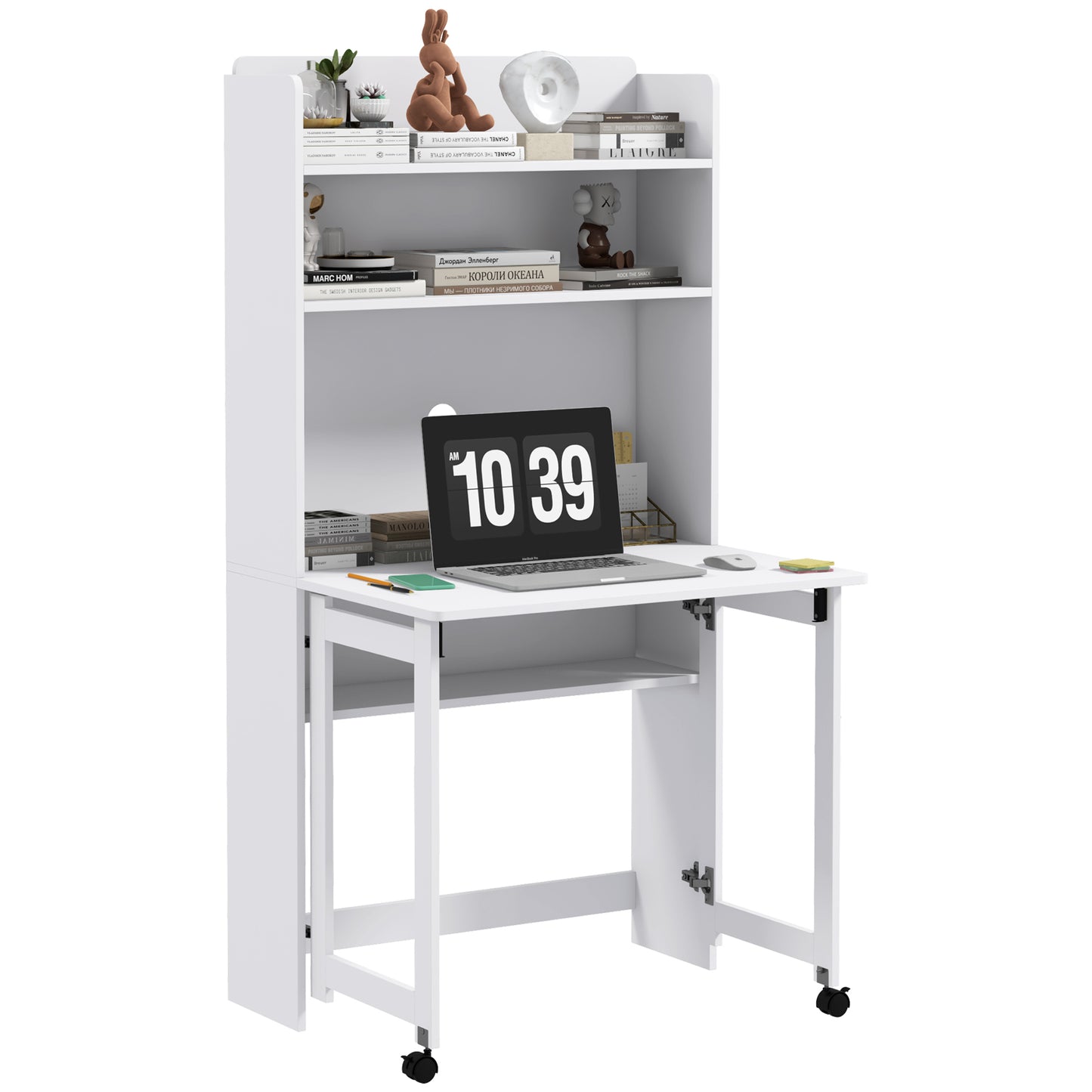 Writing Desk with Foldable Desktop for Bedroom, Home Office, White
