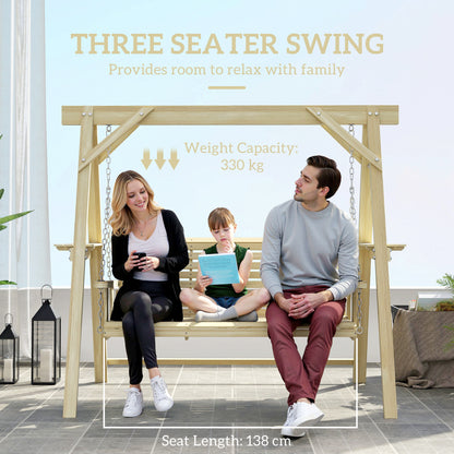 3 Seater Wooden Garden Swing Chair with Side Tables