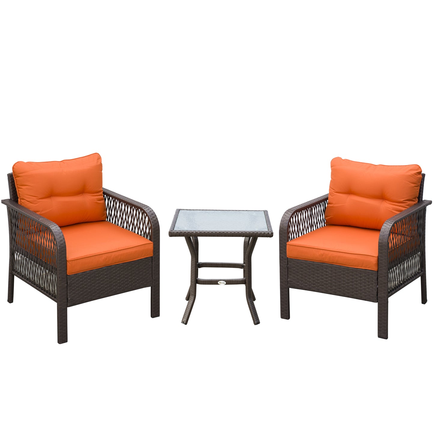 3 Pieces Rattan Bistro Set with Tempered Glass Table Orange