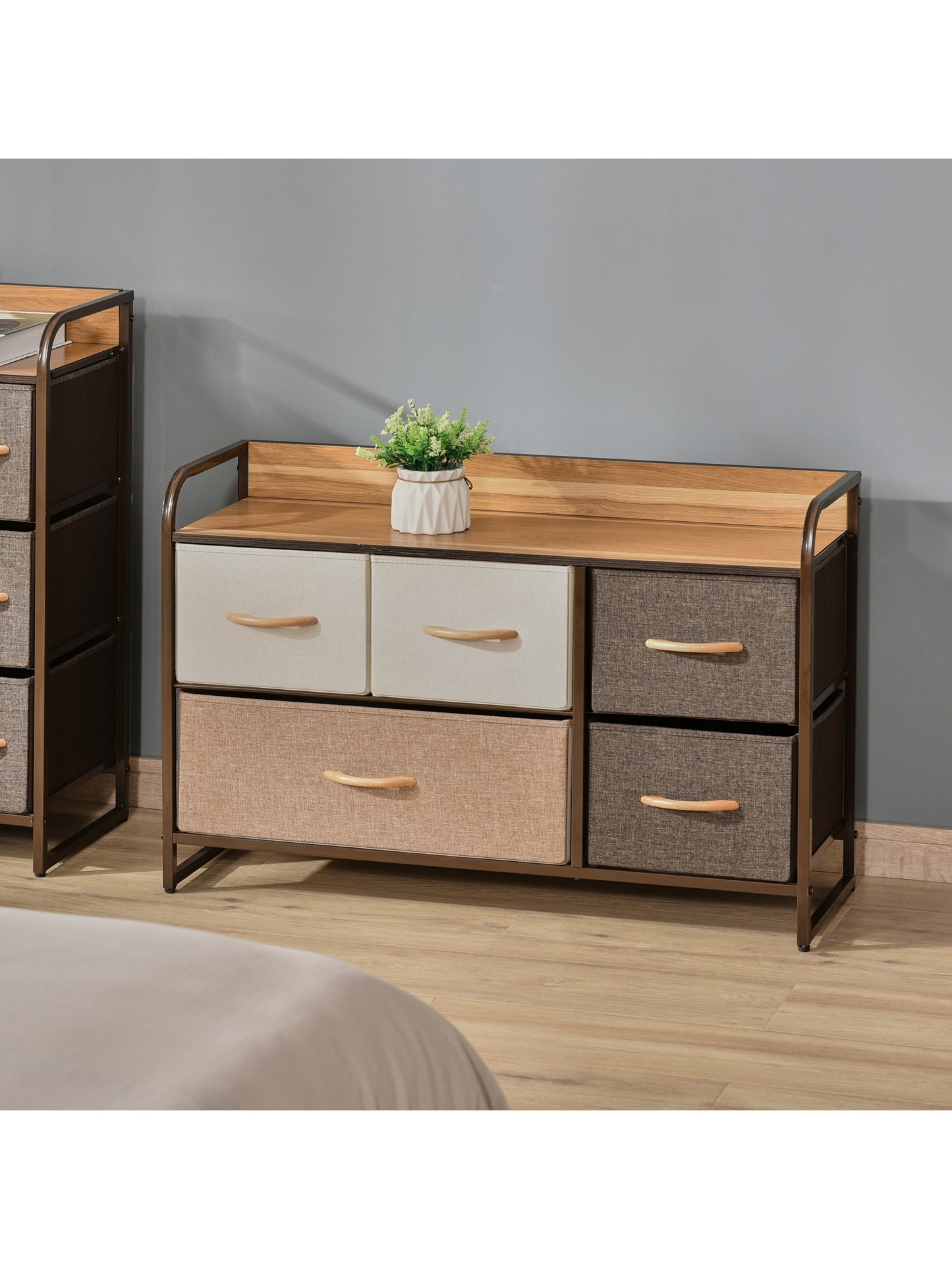 Drawer Dresser Tower Unit Clothes Storage Organizer with Wood Top, Steel Frame