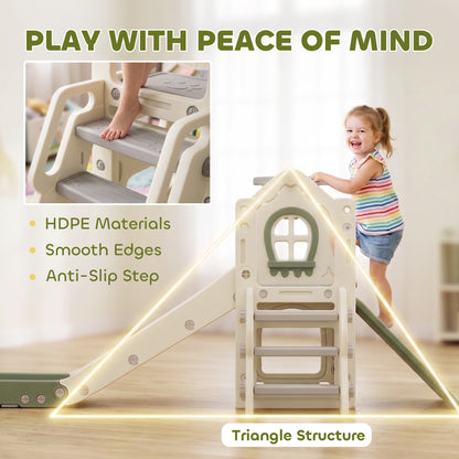 Foldable 5 in 1 Kids Slide with Climber and Basketball Hoop, Cream