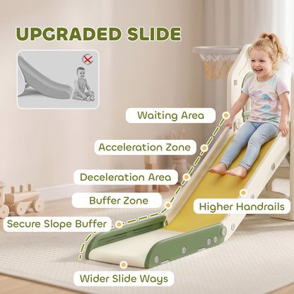 Foldable 5 in 1 Kids Slide with Climber and Basketball Hoop, Cream