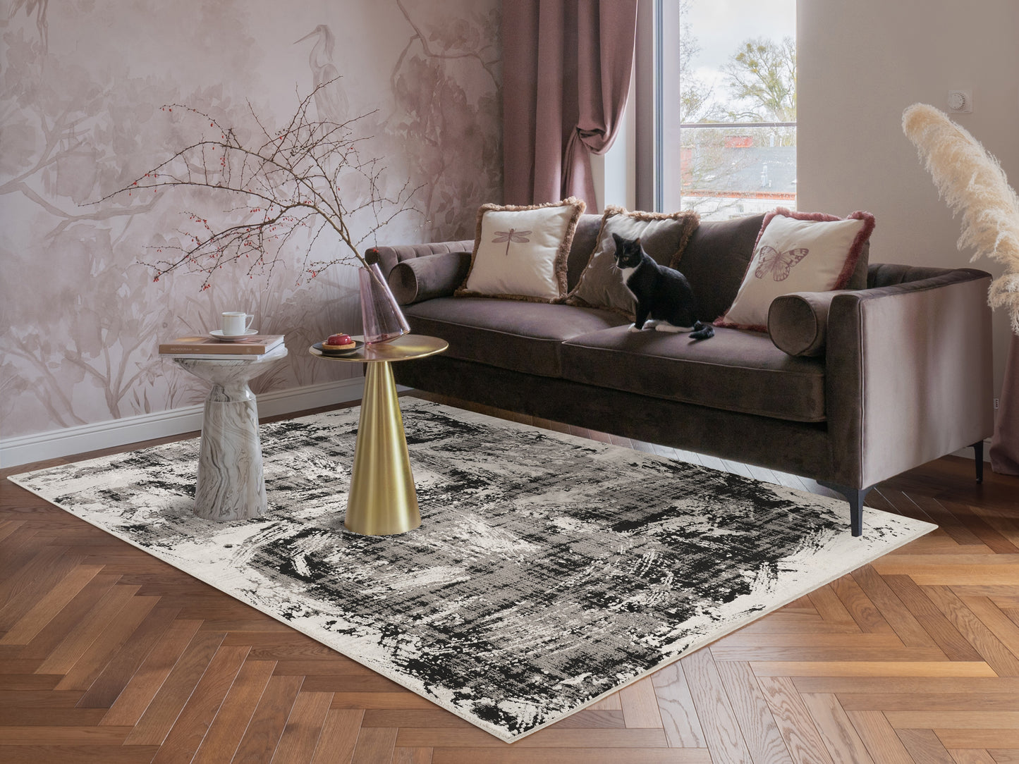 Mayfair Living Room Area Rug Metallic Sheen Contemporary Modern Canvas Design