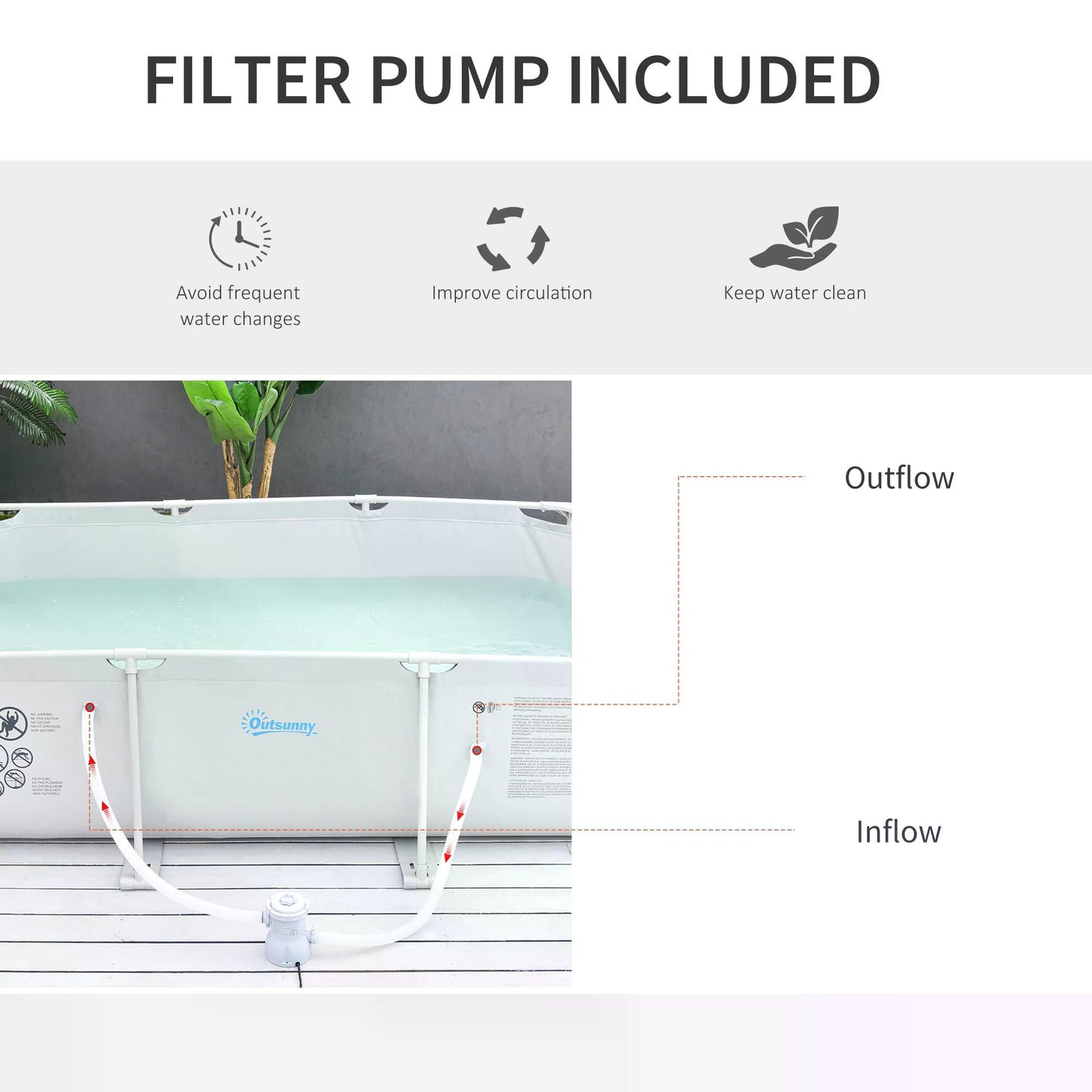 Steel Frame Pool with Filter Pump and Filter Cartridge Rust Resistant Above Ground Pool with Reinforced Sidewalls, 292 x 190 x 75cm, Grey