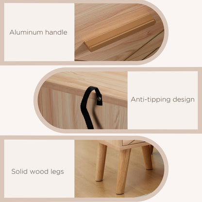 Bedside Cabinet, Nordic Bedside Table with 2 Drawers Wood Legs, Natural