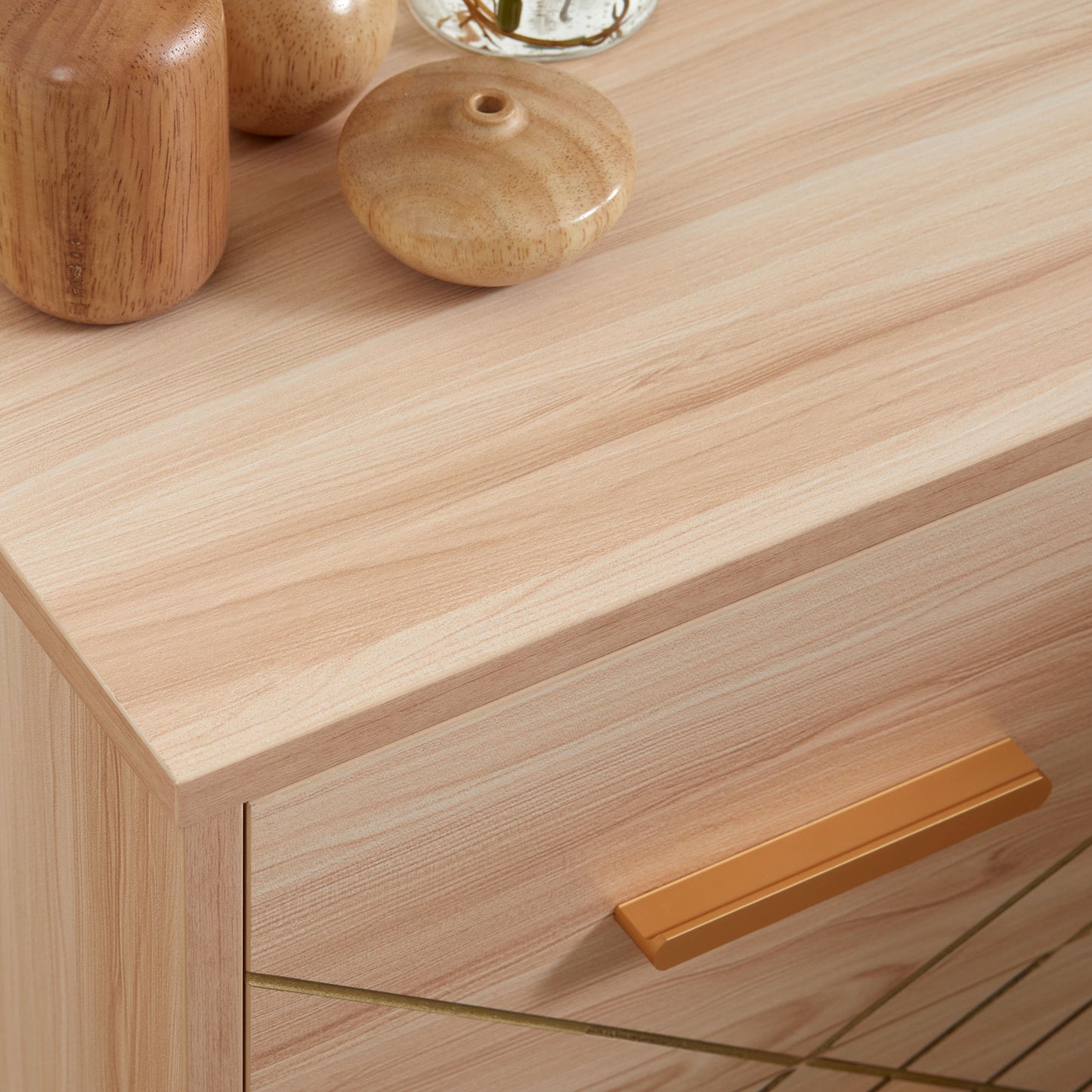 Bedside Cabinet, Nordic Bedside Table with 2 Drawers Wood Legs, Natural