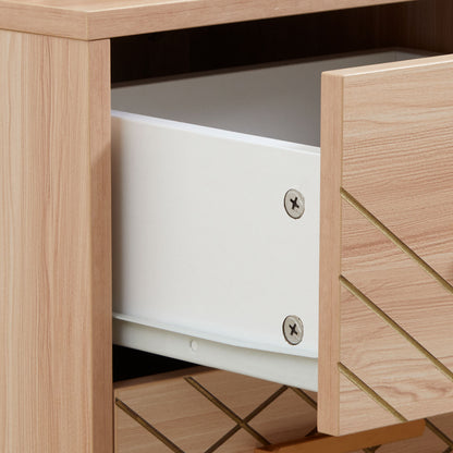 Bedside Cabinet, Nordic Bedside Table with 2 Drawers Wood Legs, Natural