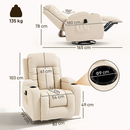 Massage Recliner Chair with 8 Vibration & Heat, Cream