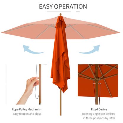2.5m Wood Garden Parasol Sun Shade Outdoor Wooden Umbrella Canopy