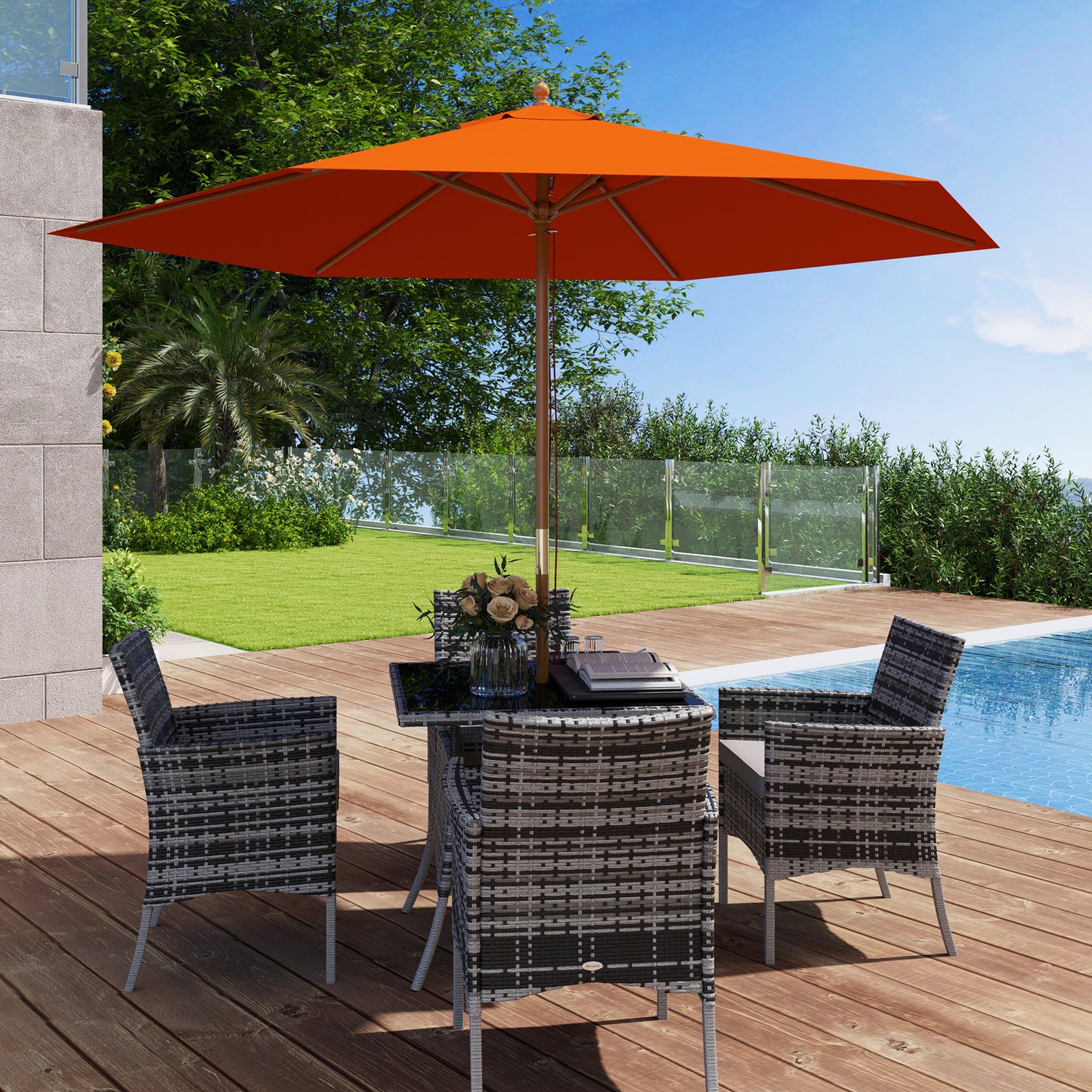 2.5m Wood Garden Parasol Sun Shade Outdoor Wooden Umbrella Canopy