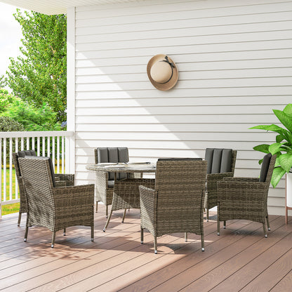 6 Seater Rattan Outdoor Dining Set with Cushions, Light Grey