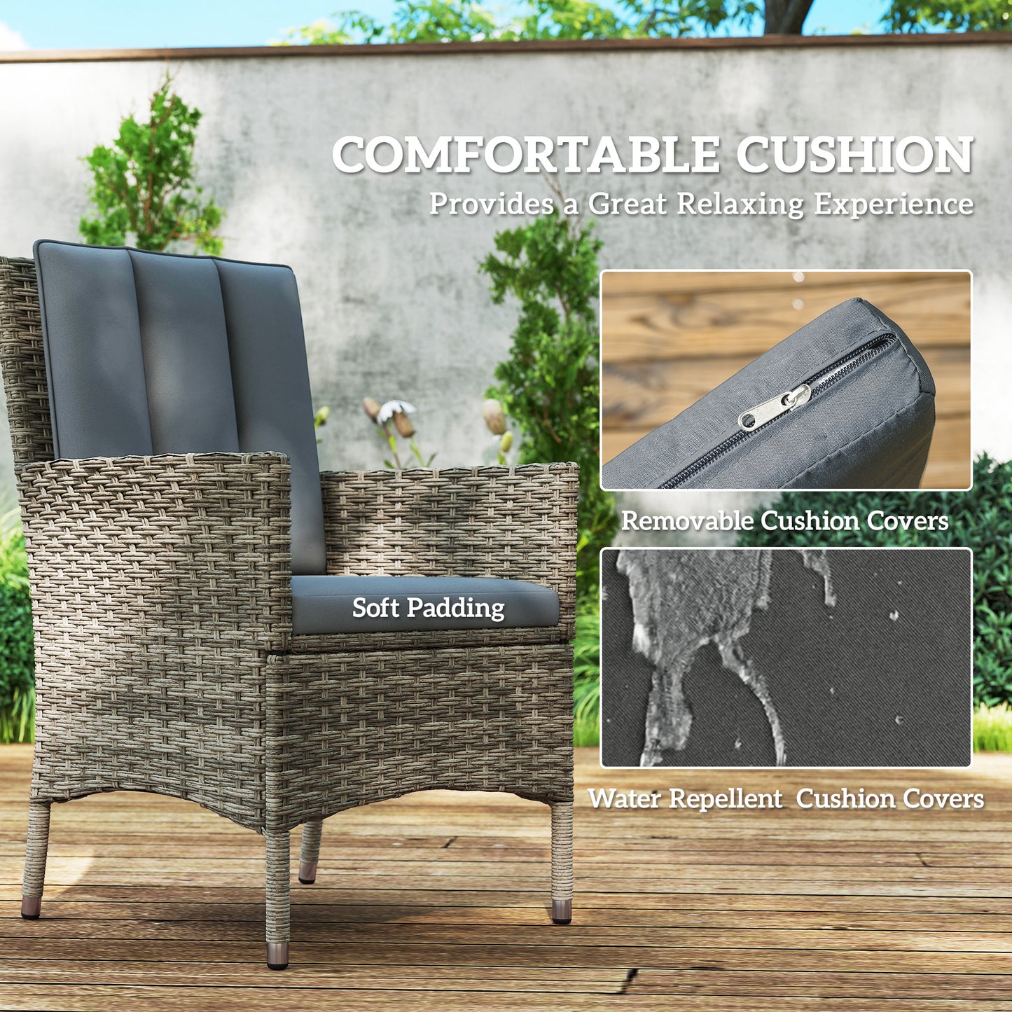 6 Seater Rattan Outdoor Dining Set with Cushions, Light Grey