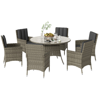 6 Seater Rattan Outdoor Dining Set with Cushions, Light Grey