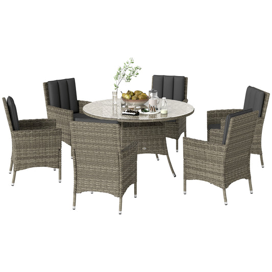 6 Seater Rattan Outdoor Dining Set with Cushions, Light Grey