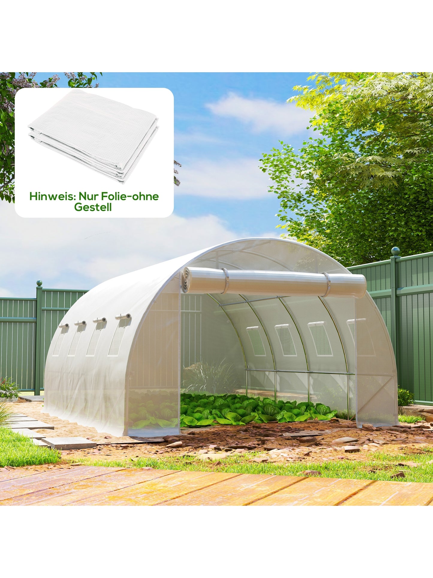 4 x 3 x 2m Polytunnel Greenhouse Replacement Cover ONLY Winter Garden Plant PE Cover for Tunnel Walk-in Greenhouse with Roll-up Windows Door Outdoor, White