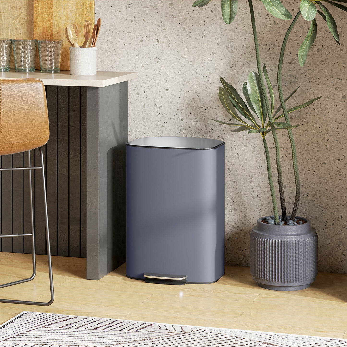 Pedal Bin with Soft-Close Lid, 50L Kitchen Bin with Carry Handle Grey