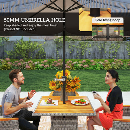 Rattan Dining Set with Parasol Hole, Garden Table and Chairs, Teak