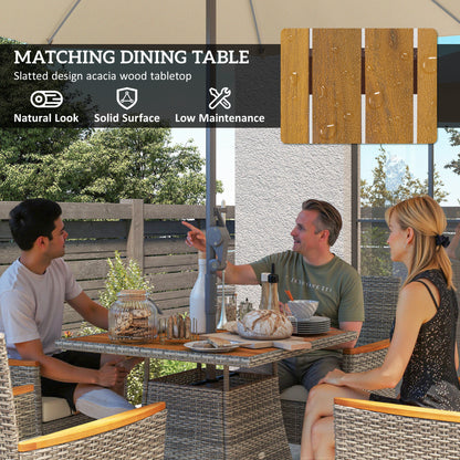 Rattan Dining Set with Parasol Hole, Garden Table and Chairs, Teak