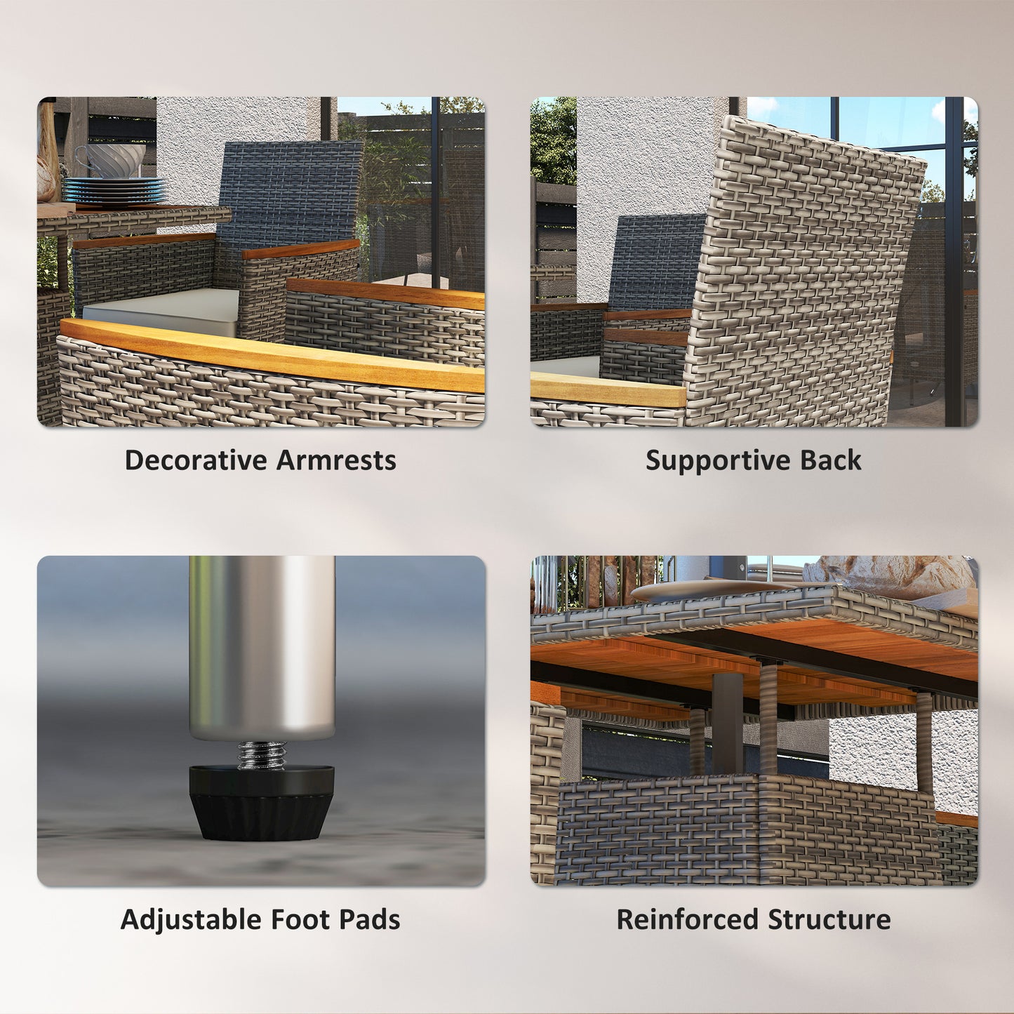 Rattan Dining Set with Parasol Hole, Garden Table and Chairs, Teak