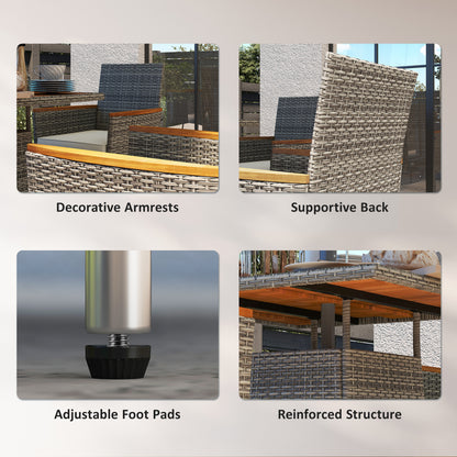 Rattan Dining Set with Parasol Hole, Garden Table and Chairs, Teak