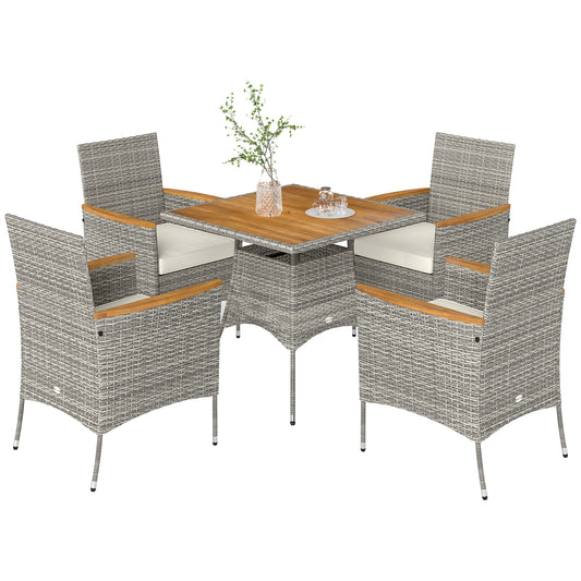 Rattan Dining Set with Parasol Hole, Garden Table and Chairs, Teak