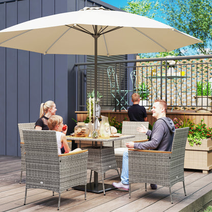 Rattan Dining Set with Parasol Hole, Garden Table and Chairs, Teak