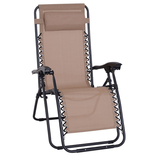 Zero Gravity Chair Metal Frame Armchair Outdoor Folding & Reclining Sun Lounger with Head Pillow for Patio Decking Gardens Camping, Beige