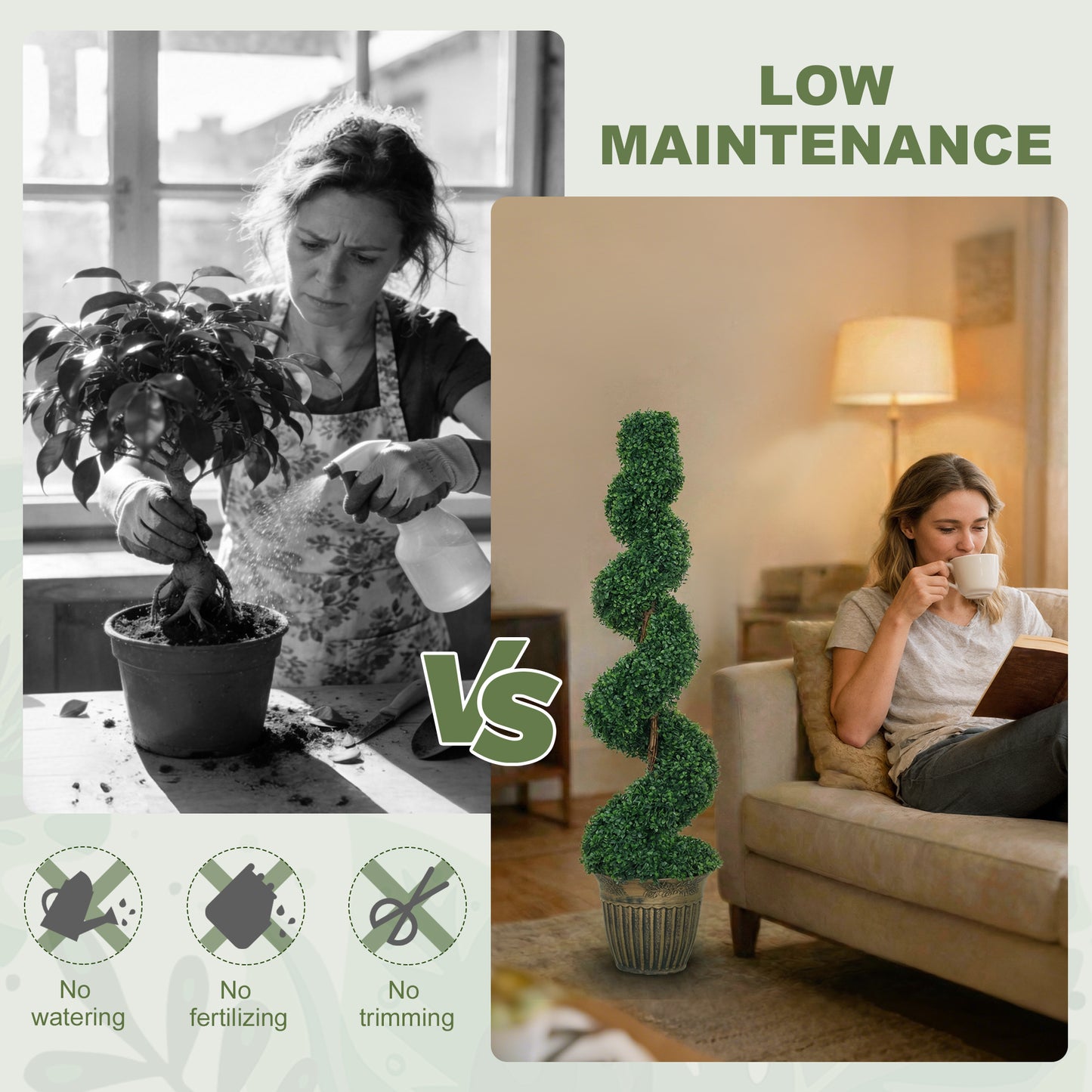 Set of 2 Potted Artificial Plants, Topiary Spiral Boxwood Trees