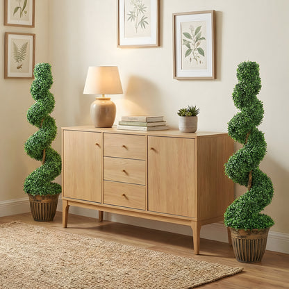 Set of 2 Potted Artificial Plants, Topiary Spiral Boxwood Trees