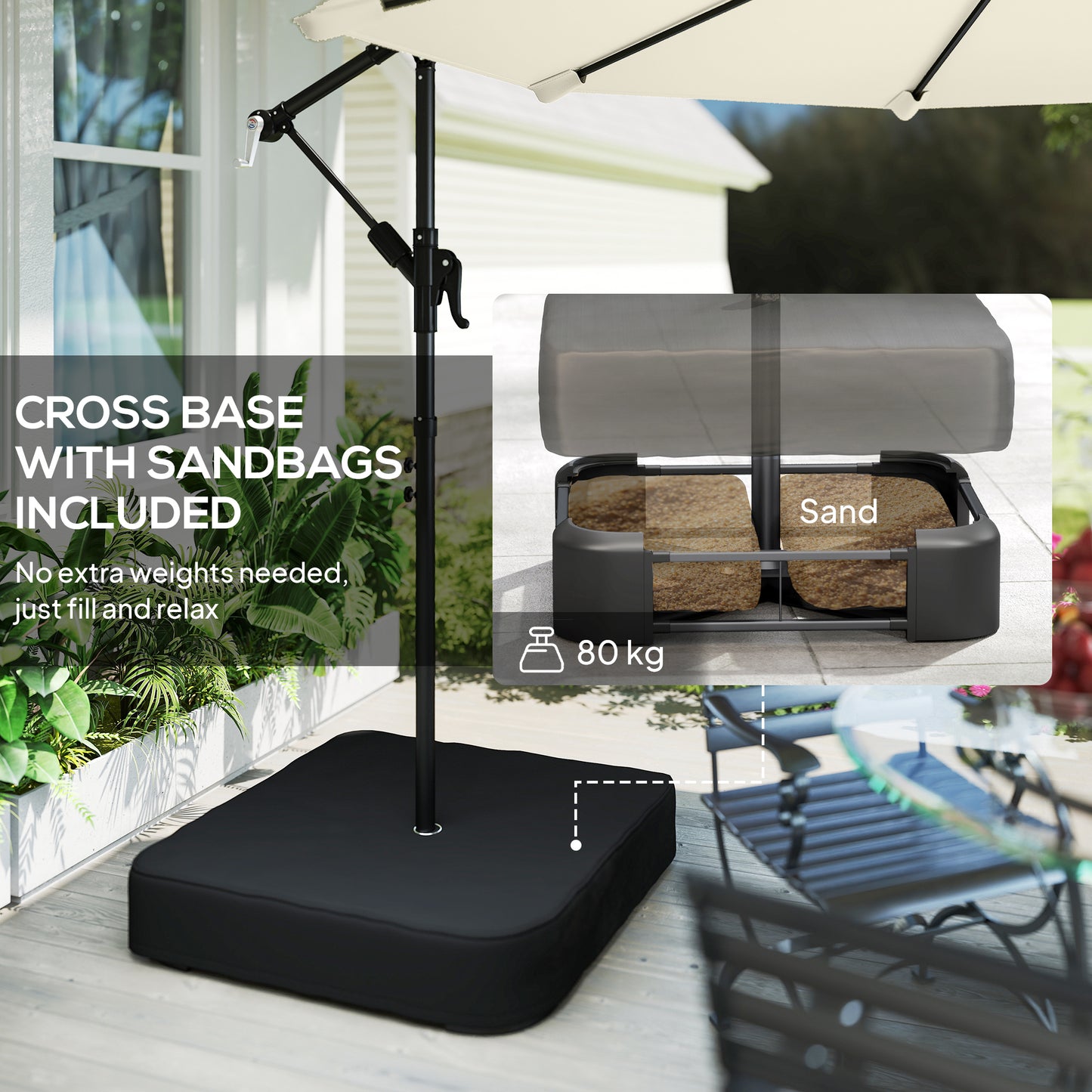 3 m Garden Cantilever Parasol with Sandbag, 360 Degree Rotation