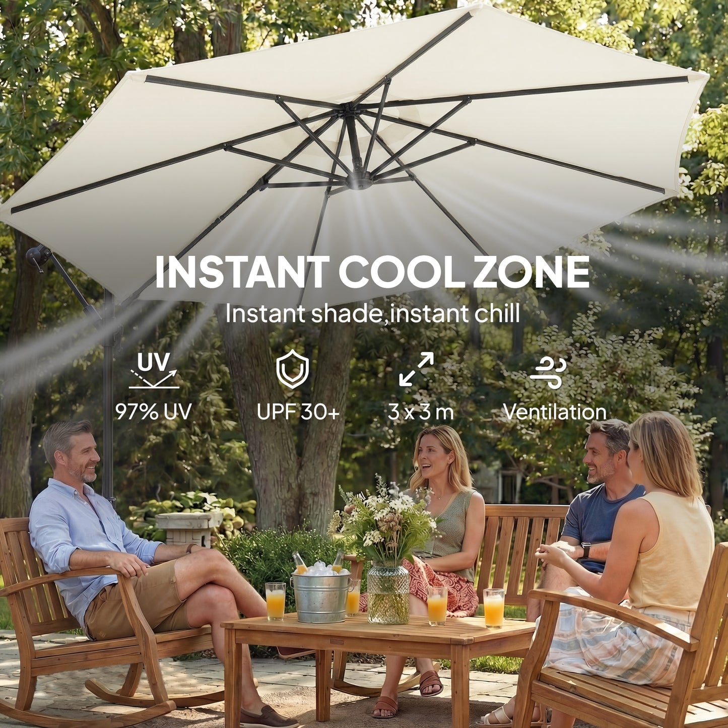 3 m Garden Cantilever Parasol with Sandbag, 360 Degree Rotation