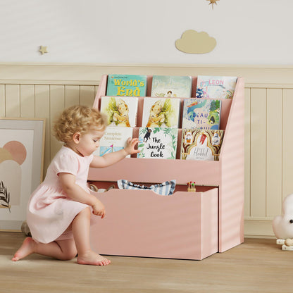 Kids Bookcase w/ 3 Tier Shelves, Drawer, for Bedroom, Nursery, Pink