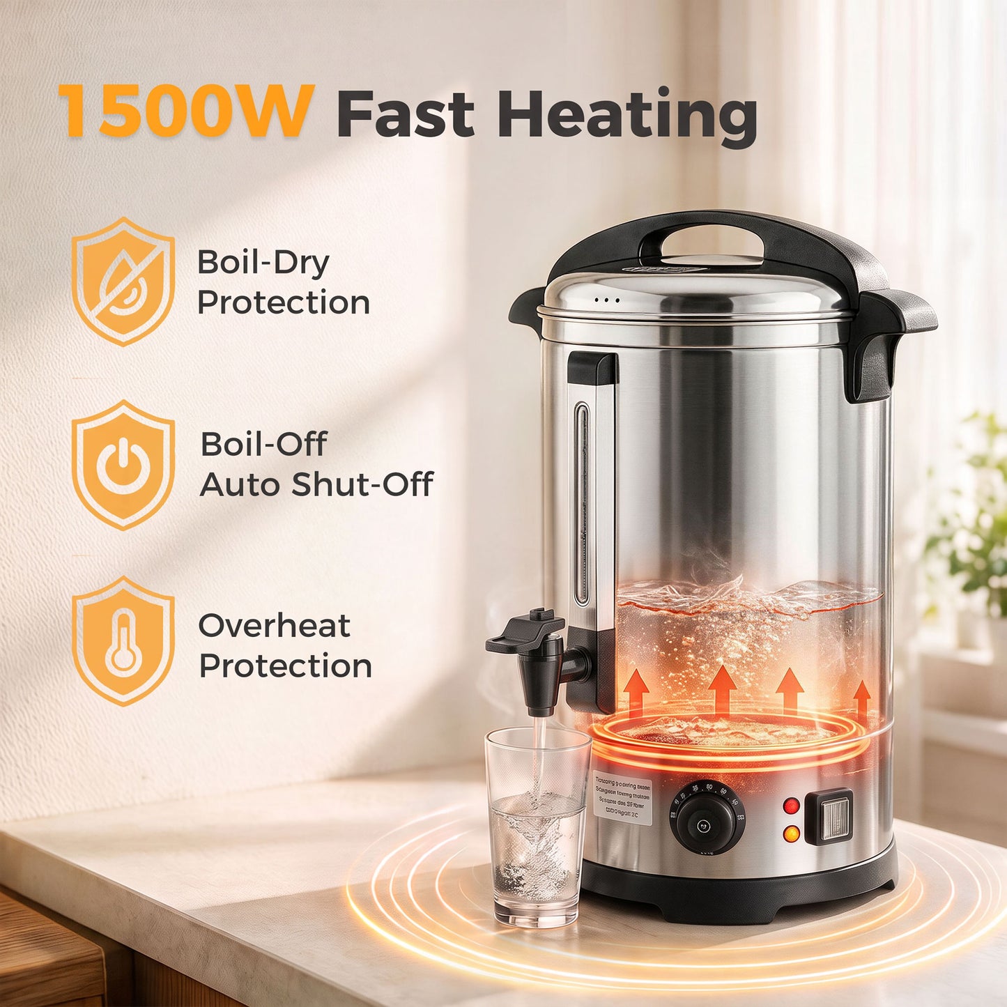 6.5L Catering Urn, 1500W Stainless Steel Tea Urn with Keep Warm