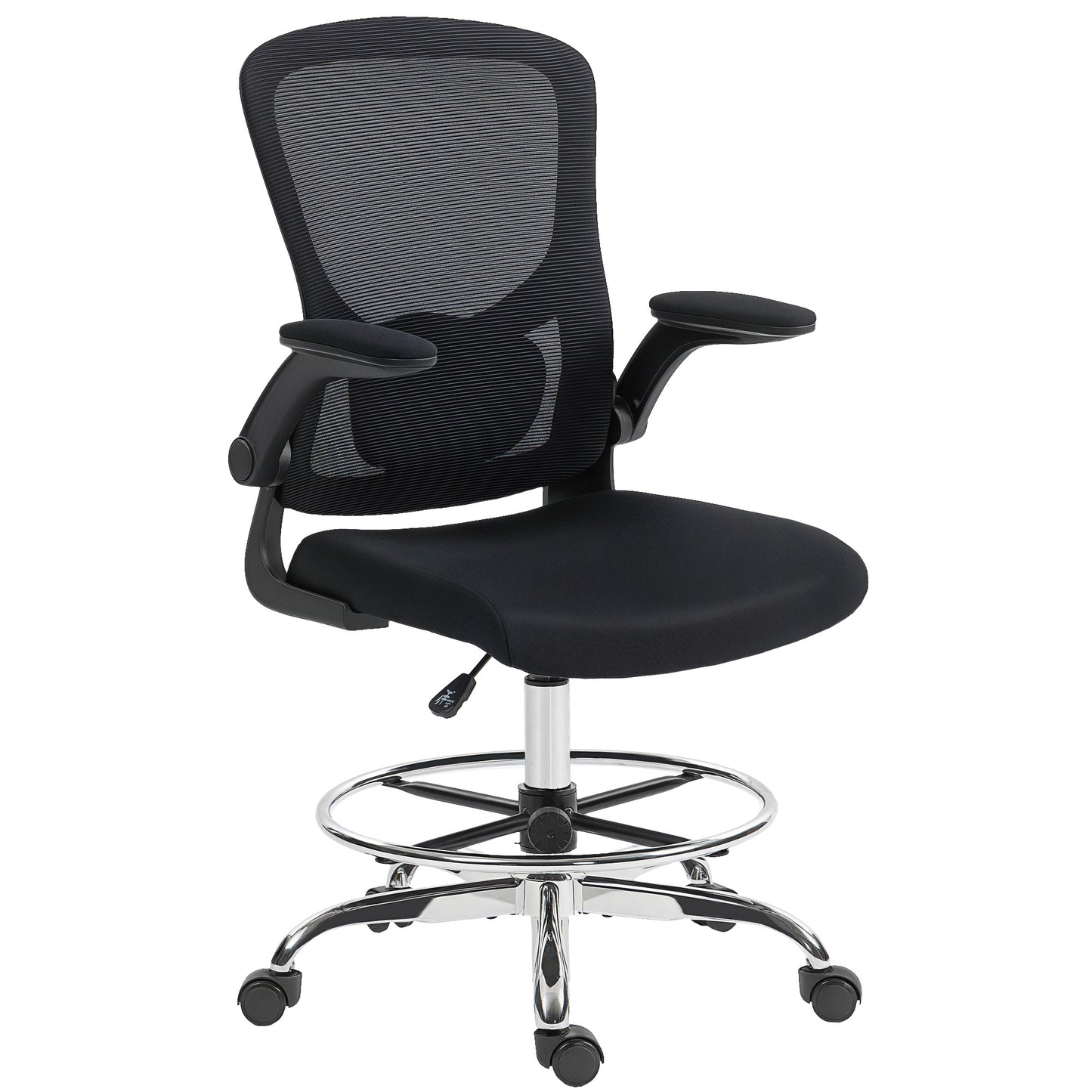 Ergonomic Tall Office Chair, 360 Degree Swivel Task Stool, Black