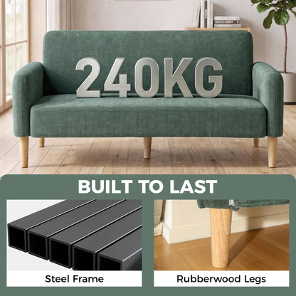 2 Seater Sofa, Velvet Small Couch with Plush Backrest, Dark Green