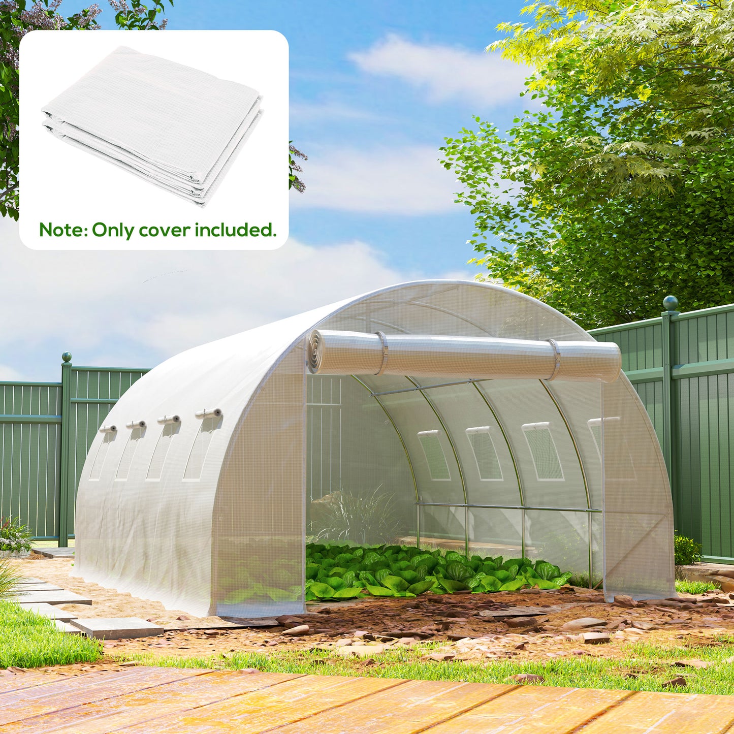 4 x 3 x 2m Polytunnel Greenhouse Replacement Cover ONLY Winter Garden Plant PE Cover for Tunnel Walk-in Greenhouse with Roll-up Windows Door Outdoor, White